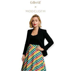 Collectif Modcloth Rainbow Stripe Retro Rockabilly 50s Vintage A-Line Skirt S